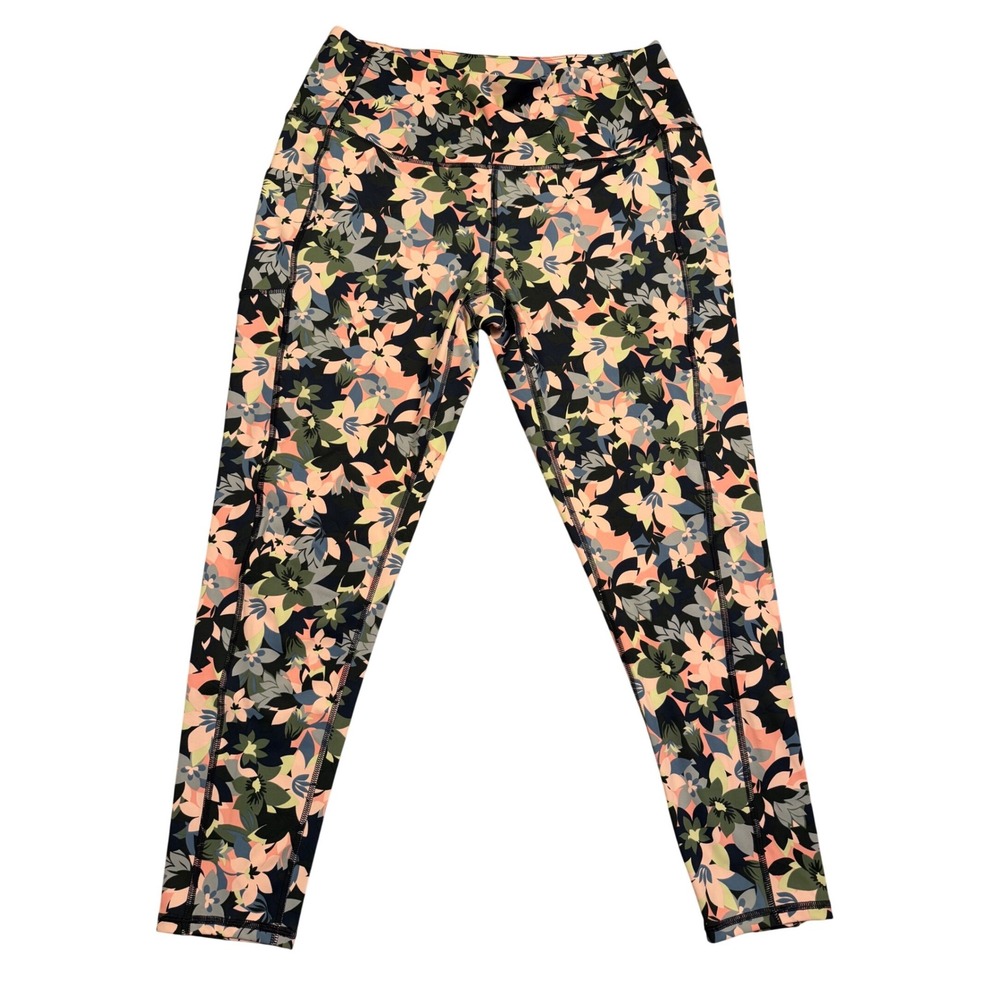 Vera Bradley Floral High Waisted Pocket Leggings XL Pink Blue Green‎ Athletic